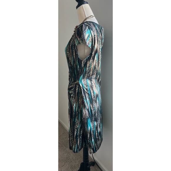 AA Studio AA Women's Cap Sleeves V-Neck Midi Multicolor Faux Wrap Dress Size 14W - Picture 3 of 8